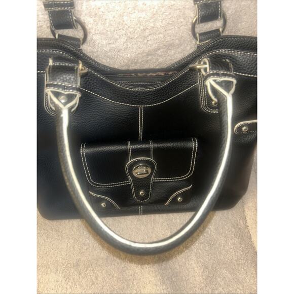 Stunning WILSONS Black/Silver Pebble Leather Handbag Satchel w/Contrast Stitch - Picture 3 of 9